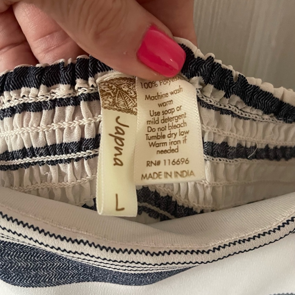 JAPNA- Striped Blue and White Jumpsuit in a size Lg. smocked back, fully lined - Picture 14 of 16